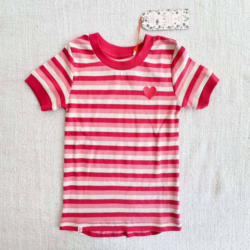NWT Alba of Denmark Pink Striped Ribbed Tee Size 4